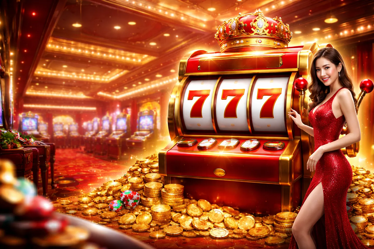 Máy đánh bạc rực rỡ với tiền vàng và biểu tượng jackpot tại 89bet1 bet